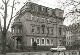 Dresden-Blasewitz, Berggartenstraße 25. Wohnhaus (1876/1900). Straßenansicht Draesekestraße