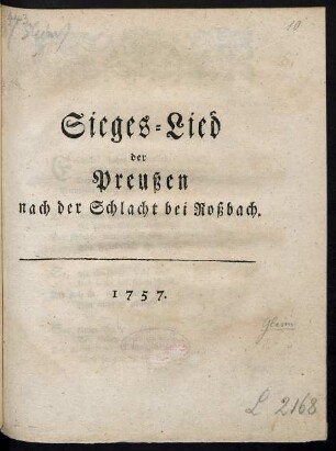 Sieges-Lied der Preußen nach der Schlacht bei Roßbach