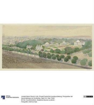 Köln, Projekt Deutsche Kunstausstellung, Perspektive der Gesamtanlage von Nordosten