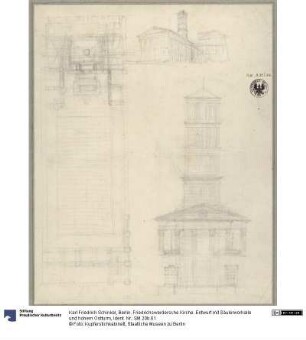 Berlin. Friedrichswerdersche Kirche. Entwurf mit Säulenvorhalle und hohem Ostturm