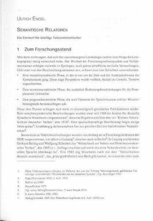 Semantische Relatoren : ein Entwurf für künftige Valenzwörterbücher