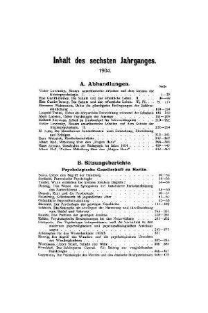 Inhalt des sechsten Jahrganges
