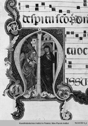 Antifonarium Q aus San Domenico, Perugia : Initale M mit Verkündigung