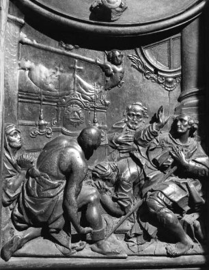 Kranke und Schwache vor einem Altar