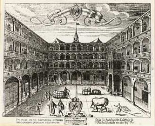 Fondaco dei Tedeschi : Fondaco dei Tedeschi in Venedig 1616. Kupferstich von Rafael Custos in Augsburg