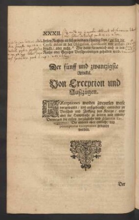 Der fünff und zwantzigste Artickel. Von Exception und Außzügen.