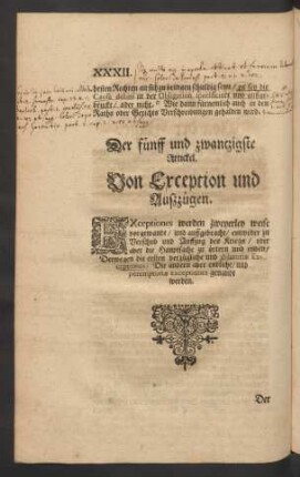 Der fünff und zwantzigste Artickel. Von Exception und Außzügen.