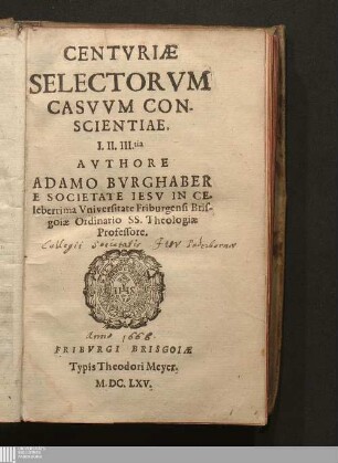 Centvriæ Selectorvm Casvvm Conscientiae. I. II. III.tia