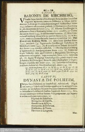 Caput VI. Dynastae de Polheim