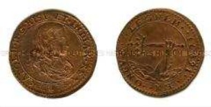 Niederländischer Historienpfennig auf Karl II. (französisch, lateinisch)