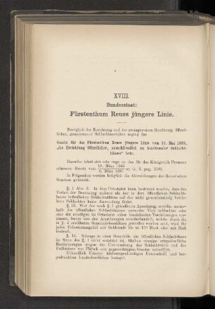 XVIII. Bundesstaat: Fürstenthum Reuss jüngere Linie.