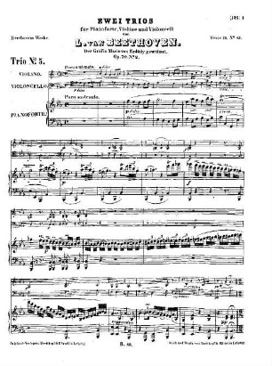 Beethoven's Werke, 83 = Serie 11: Trios für Pianoforte, Violine und Violoncell. Trio : op. 70,2