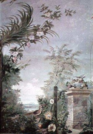 Illusionistische Landschaften mit exotischen Tieren und Pflanzen