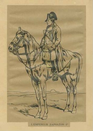 Kaiser Napoleon I. in Uniform, Mütze mit Orden zu Pferd, Seiten-Vorderansicht