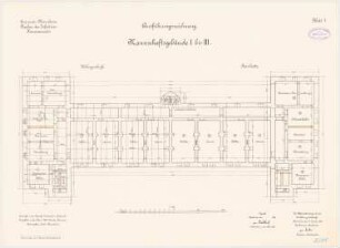 Garnison des Infanterie-Kasernements, Mannheim Mannschaftsgebäude: I bis III: Grundriss Bankette, Keller 1:100