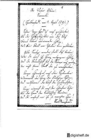 1: Brief von Karl Reinhard an Johann Wilhelm Ludwig Gleim