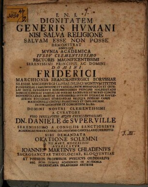 Dignitatem generis hvmani, nisi salva religione, salvam esse non posse