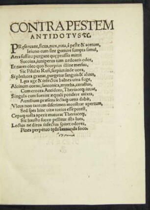 Contra Pestem Antidotus etc.