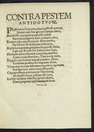 Contra Pestem Antidotus etc.