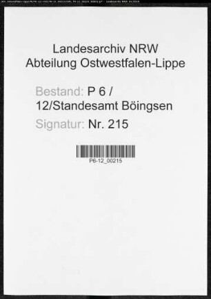 Sterberegister Standesamt Böingsen