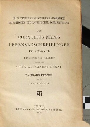 Des Cornelius Nepos Lebensbeschreibungen in Auswahl, 2