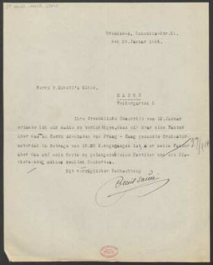 Brief an B. Schott's Söhne : 24.01.1914