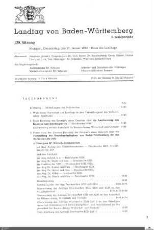 129. Sitzung, Stuttgart, 27.1.1972