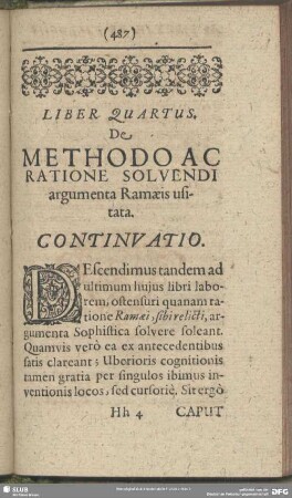 Liber Quartus. De Methodo Ac Ratione Solvendi argumenta Ramaeis usitata