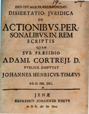 Dissertatio. Jvridica De Actionibvs. Personalibvs. In. Rem Scriptis