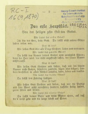 Das erste Hauptstück. Von den heiligen zehn Geboten Gottes