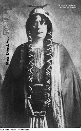 Charlotte Huhn in ihrer Antrittsrolle als Ortrud in "Lohengrin" von Richard Wagner. Königliches Opernhaus Dresden, 12.10.1895