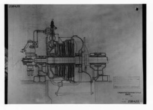 Industrie-Kraftwerk. Reproduktion: Technische Zeichnung M 1:10 Längsschnitt durch die Turbine (Maschine 3) : Lauta (Niederlausitz). Industrie-Kraftwerk. Reproduktion: Technische Zeichnung M 1:10 Längsschnitt durch die Turbine (Maschine 3)