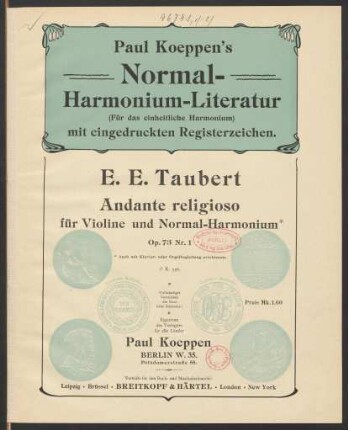 Andante religioso : für Violine und Normal-Harmonium : op. 73 Nr. 1