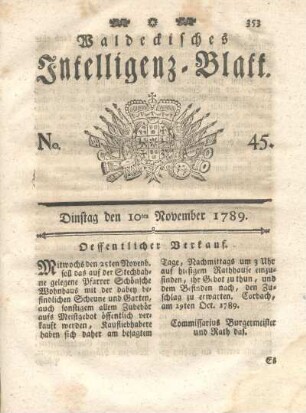No. 45, Dinstag den 10ten November 1789