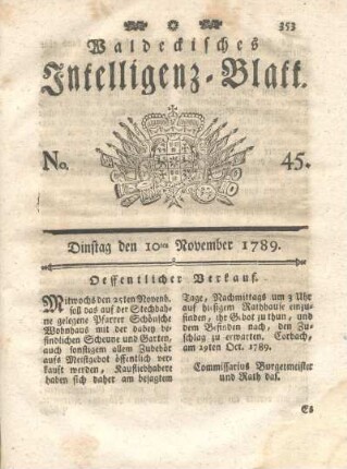 No. 45, Dinstag den 10ten November 1789