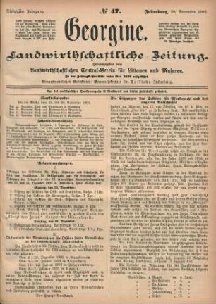 Siebzigster Jahrgang. No. 47. Insterburg, 20. November 1902.