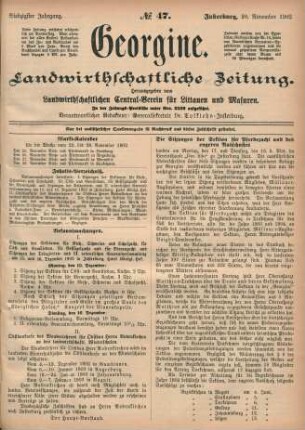 Siebzigster Jahrgang. No. 47. Insterburg, 20. November 1902.