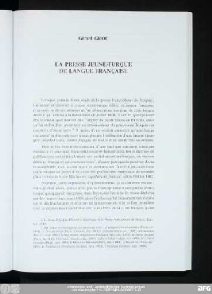 Gérard Groc La Presse Jeune-Turque De Langue Française