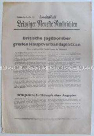 Sonderblatt der "Leipziger Neuesten Nachrichten" u.a. zu Kämpfen der deutschen Wehrmacht im Kaukasus und zu britischen Luftangriffen auf Norddeutschland