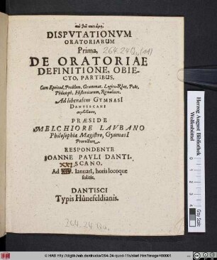 De Oratoriae Definitione, Obiecto, Partibus : Cum Epeisod. Problem, Grammat. Logico-Rhet. Poet. Philosoph. Historicorum, Ritualium
