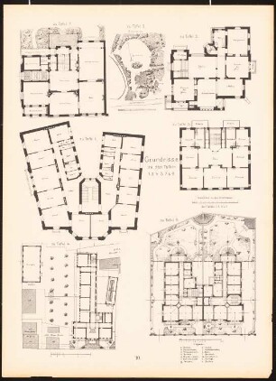 Grundrisse München, Neckargemünd, Stuttgart, Mannheim: Grundrisse (aus: Moderne Neubauten, 1.Jg., 1894, hrsg. W. Kick)