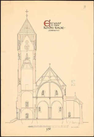 Romanische Kirche: Längsschnitt 1:50
