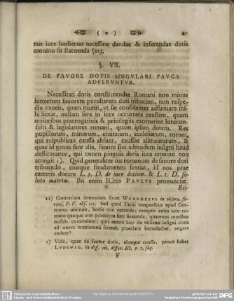 §. VII. De Favore Dotis Singulari Pauca Adferuntur