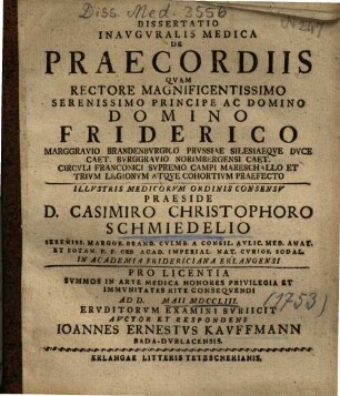 Dissertatio Inavgvralis Medica De Praecordiis