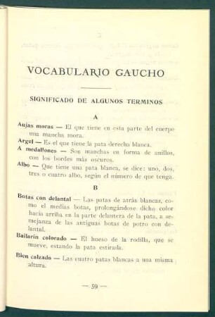 Vocabulario gaucho : Significado de algunos terminos
