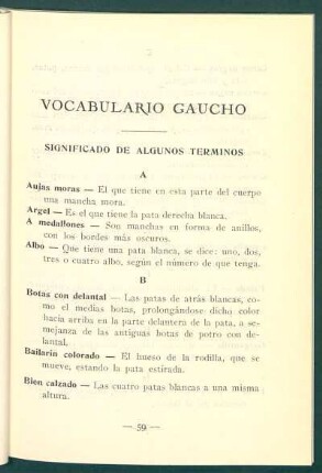 Vocabulario gaucho : Significado de algunos terminos