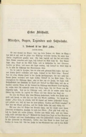 Erster Abschnitt. Märchen, Sagen, Legenden und Schwänke