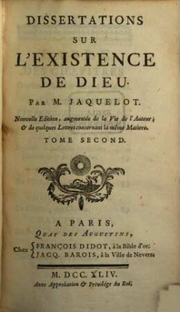 Dissertations Sur L'Existence De Dieu, 2