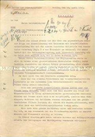 Handsigniertes Schreiben des Leiters der "Führungsgruppe Deutschtum" Rintelen zur Heiratsgesetzgebung