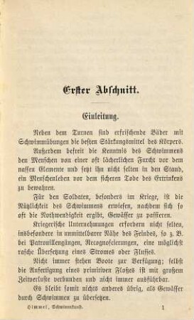 Schule der Schwimmkunst : Leitfaden für Einzel- und Massen-Unterricht, besonders an Militär-Schwimmschulen, sowie des Kunstschwimmens auf Gründlage eigener Methode und mit Anwendung des Schwimmkugel-Apparates (Patent Himmel) ; für Lehrer und Lernende verfaßt